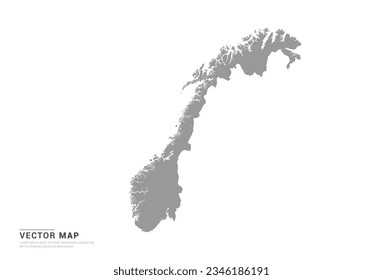 Mapa de silueta gris de Noruega sobre vector de fondo blanco.