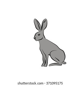 Grey silhouette rabbit on white background.  Vector illustration.