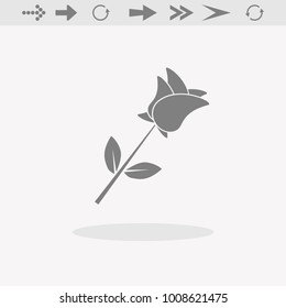 Grey silhouette of rose with leaves. Vector illustration.