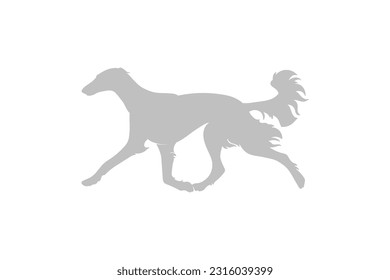 Graue Silhouette des fließenden Borzoi (Russischer Jagdschiff) auf weißem Hintergrund. Vektorgrafik.