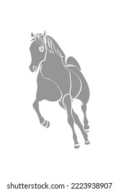 Grey silhouette of the running horse on white background. Vector illustration.