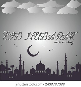 grey and silver minimal eid greeting card for blessed festival after ramzan