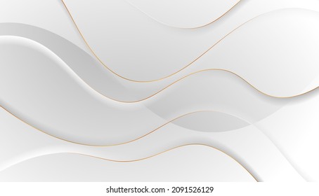 Graue, glatte, glatte, fließende Wellen mit geschwungenen goldenen Linien, abstrakter Hintergrund. Vektordesign