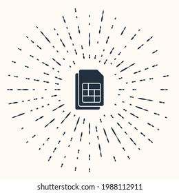 Icono de tarjeta Sim gris aislado en fondo beige. Chip de la tarjeta SIM del teléfono celular móvil. Símbolo de tecnología de telecomunicaciones móviles. Resumen de puntos aleatorios de círculo. Vector
