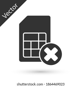 Graue Sim-Karte abgelehnt Symbol einzeln auf weißem Hintergrund. Handy-Sim-Card-Chip. Symbol für Mobilfunk-Technologie. Vektorgrafik.