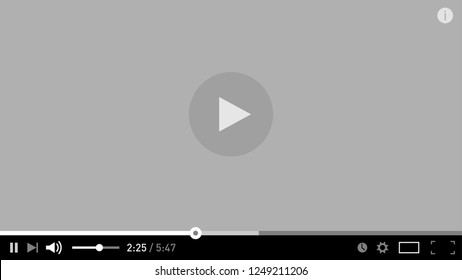 Grey simple modern video player design template for web and mobile apps flat style. Vector illustration