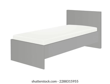 Grey single bed. vector illustration