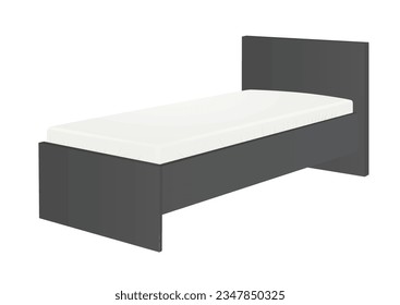 Grey single bed. vector illustration