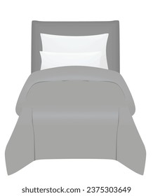 Grey single bed. vector illustration