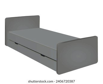 Grey  single bed. vector illustration