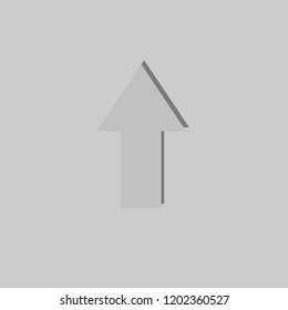 Grey single upstanding vector arrow with shadow on grey background
