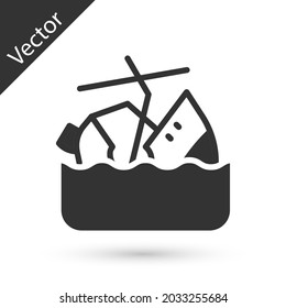 Grey Sinking cruise ship icon isolated on white background. Travel tourism nautical transport. Voyage passenger ship, cruise liner.  Vector