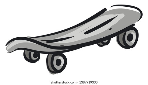 grauer Skateboard mit grauem Rad, Vektorgrafik auf weißem Hintergrund