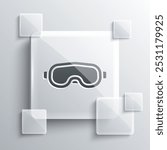 Grey Ski goggles icon isolated on grey background. Extreme sport. Sport equipment. Square glass panels. Vector Illustration