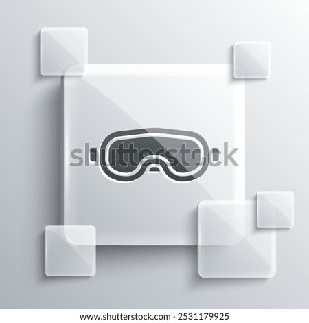 Grey Ski goggles icon isolated on grey background. Extreme sport. Sport equipment. Square glass panels. Vector Illustration