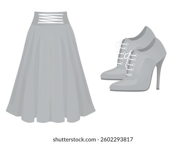 Grey skirt and shoes. vector