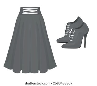 Grey skirt and shoes. vector	