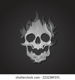 Grey Skull  With Flames on a Dark Background - Elegant Illustration - Vector Design - Vector File