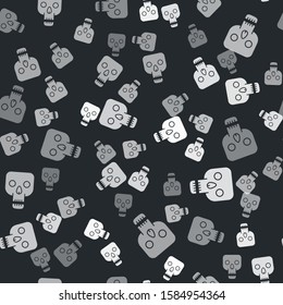 Grey Skull icon isolated seamless pattern on black background. Happy Halloween party.  Vector Illustration