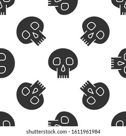 Grey Skull icon isolated seamless pattern on white background.  Vector Illustration