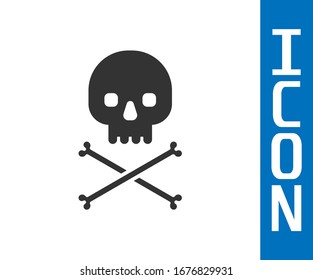 Grey Skull on crossbones icon isolated on white background.  Vector Illustration