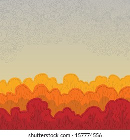 Grey sky over the autumn forest