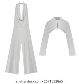 Grey  sleeveless jumpsuit and bolero. vector illustration