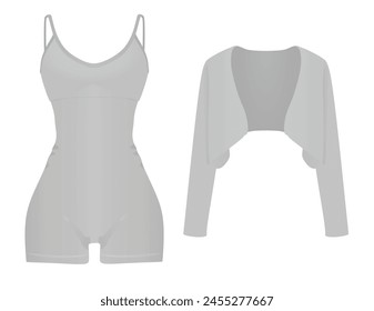 Grey  sleeveless jumpsuit and cardigan. vector illustration