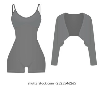 Grey  sleeveless jumpsuit and cardigan. vector illustration