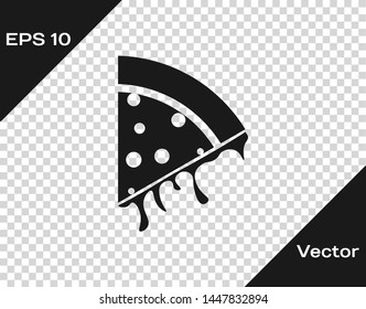 Grey Slice of pizza icon isolated on transparent background. Vector Illustration