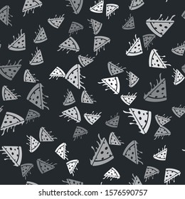 Grey Slice of pizza icon isolated seamless pattern on black background.  Vector Illustration