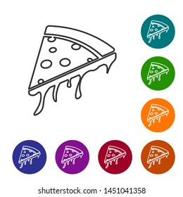 Grey Slice of pizza line icon isolated on white background. Set icon in color circle buttons. Vector Illustration