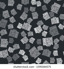 Grey Slot machine icon isolated seamless pattern on black background.  Vector Illustration