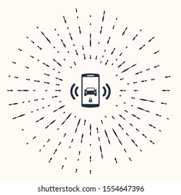 Grey Smart car alarm system icon isolated on beige background. The smartphone controls the car security on the wireless. Abstract circle random dots. Vector Illustration