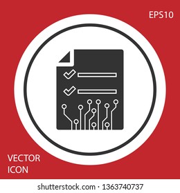 Grey Smart contract icon isolated on red background. Blockchain technology, cryptocurrency mining, bitcoin, altcoins, digital money market. White circle button. Vector Illustration