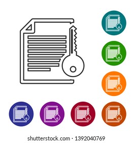 Grey Smart contract line icon on white background. Blockchain technology, cryptocurrency mining, bitcoin, altcoins, digital money market. Set icon in color circle buttons. Vector Illustration