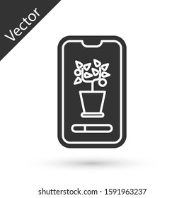 Grey Smart control farming system mobile application icon isolated on white background.  Vector Illustration