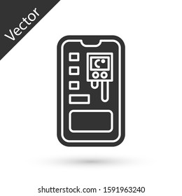 Grey Smart control farming system mobile application icon isolated on white background.  Vector Illustration