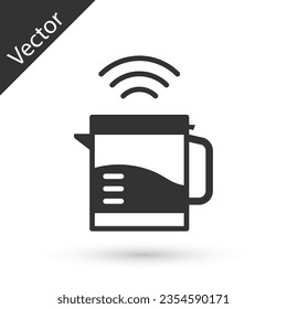 Grey Smart electric kettle system icon isolated on white background. Teapot icon. Internet of things concept with wireless connection.  Vector
