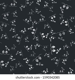 Grey Smart farm with drone control and tree icon isolated seamless pattern on black background. Innovation technology for agricultural company.  Vector Illustration