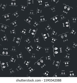 Grey Smart farm with drone control and tree icon isolated seamless pattern on black background. Innovation technology for agricultural company.  Vector Illustration