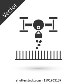 Grey Smart farm with drone control for seed planting icon isolated on white background. Innovation technology for agricultural company.  Vector Illustration