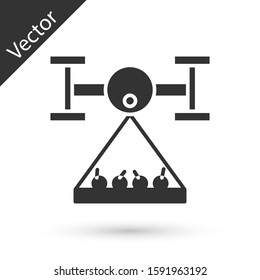 Grey Smart farm with drone control collects harvest icon isolated on white background. Innovation technology for agricultural company.  Vector Illustration