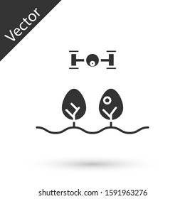 Grey Smart farm with drone control and tree icon isolated on white background. Innovation technology for agricultural company.  Vector Illustration