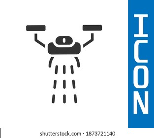 Granja gris inteligente con control drone para el icono de siembra aislado en fondo blanco. Tecnología de innovación para empresas agrícolas.  Vector