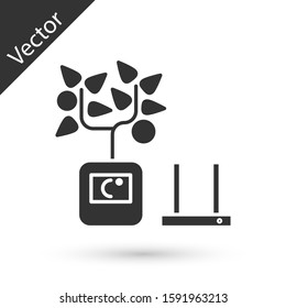 Grey Smart farming technology - farm automation system in app icon isolated on white background.  Vector Illustration