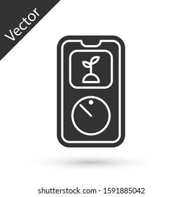 Grey Smart farming technology - timer farm automation system in app icon isolated on white background.  Vector Illustration