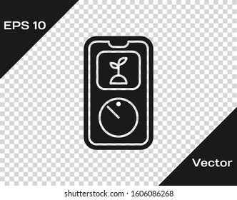 Grey Smart farming technology - timer farm automation system in app icon isolated on transparent background.  Vector Illustration