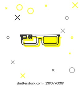 Grey Smart glasses mounted on spectacles line icon isolated on white background. Wearable electronics smart glasses with camera and display. Vector Illustration
