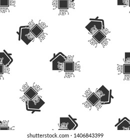 Grey Smart home icon isolated seamless pattern on white background. Remote control. Vector Illustration